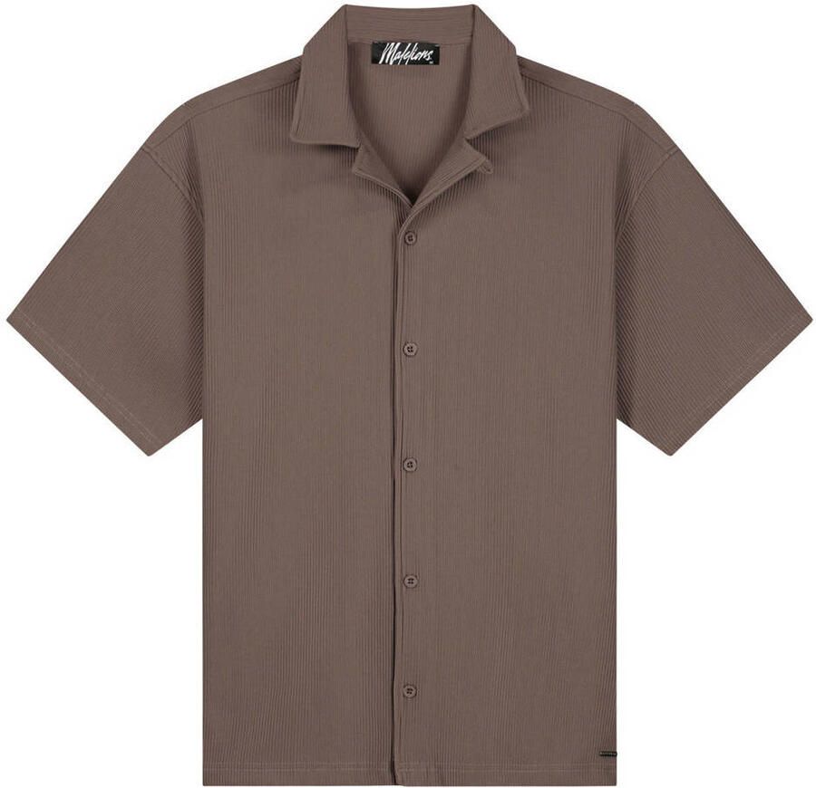 Malelions regular casual overhemd bruin rib gebreid