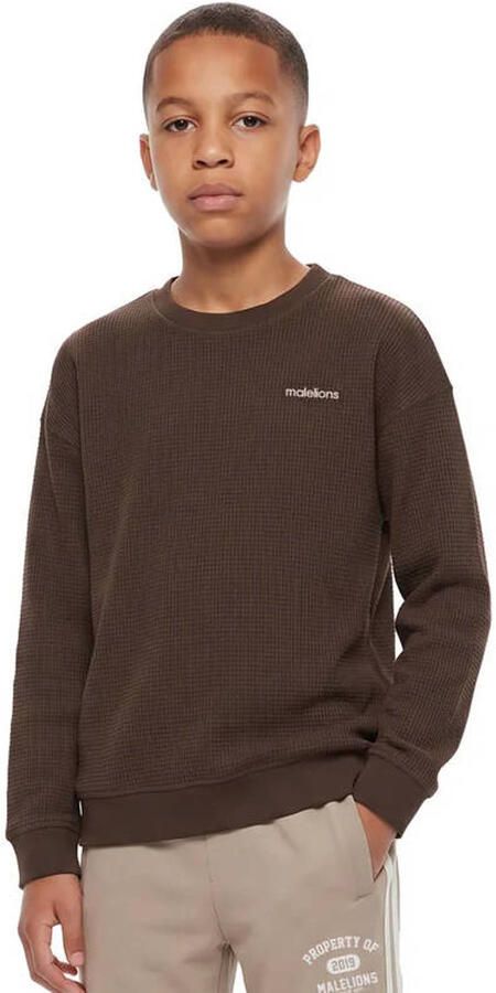 Malelions sweater met wafelstructuur donkerbruin
