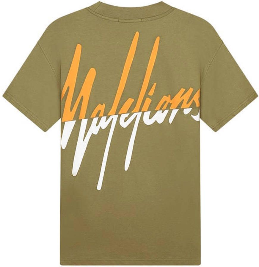 Malelions T-shirt met backprint army orange