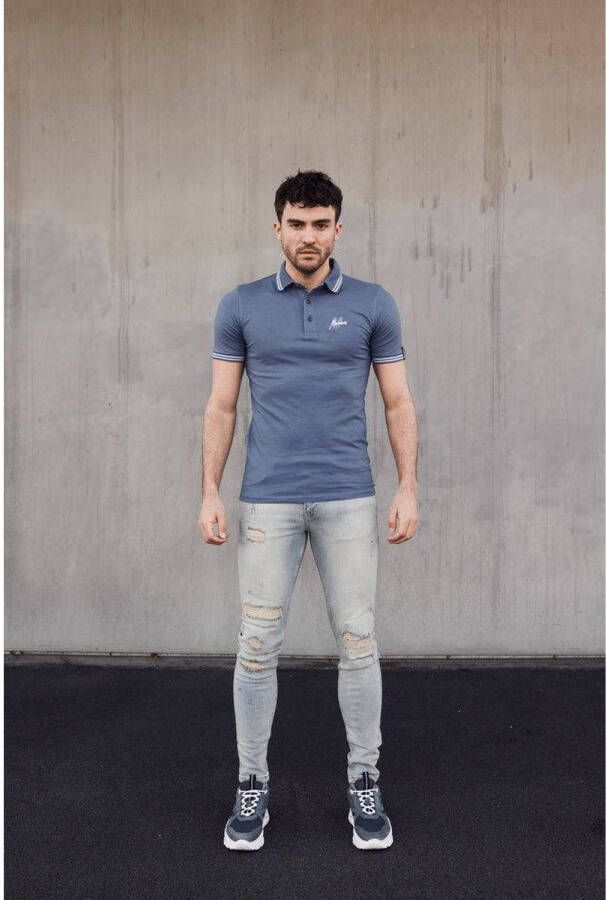 Malelions regular fit polo met contrastbies stone blue