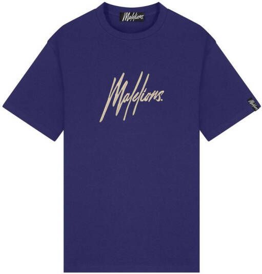 Malelions regular fit T-shirt met logo navy beige