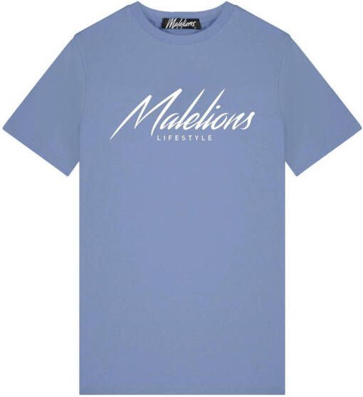 Malelions regular fit T-shirt met logo stone blue