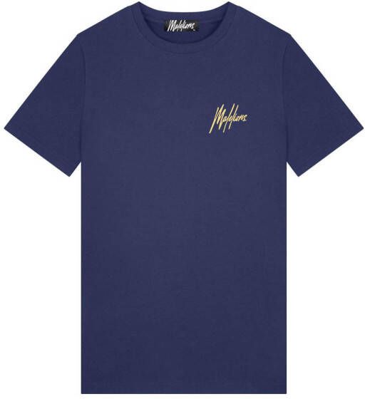 Malelions slim fit T-shirt met backprint navy gold