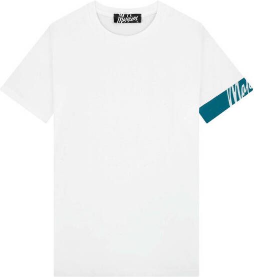 Malelions slim fit T-shirt met contrastbies white teal