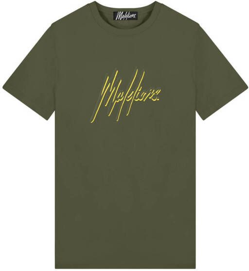 Malelions slim fit T-shirt met logo army yellow