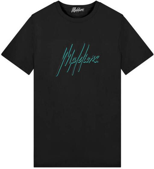 Malelions slim fit T-shirt met logo black turquoise