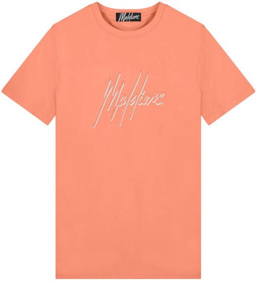 Malelions slim fit T-shirt met logo salmon white