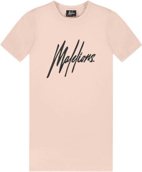 Malelions T-shirtjurk met logo lichtroze zwart Meisjes Katoen Ronde hals 140