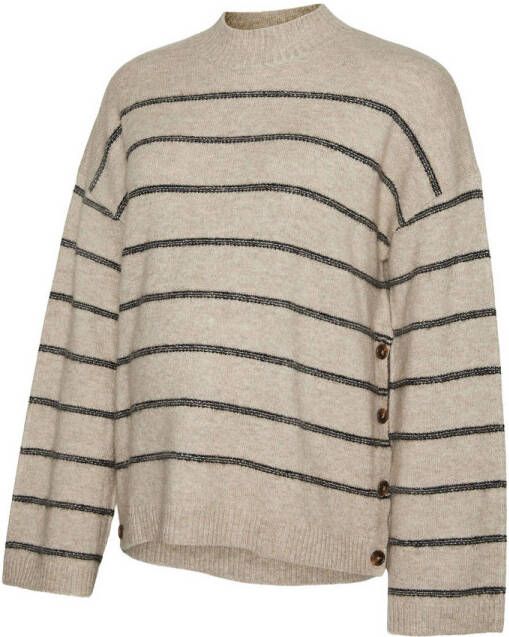 Mamalicious gestreepte zwangerschapstrui MLABBY van gerecycled polyester beige grijs Dames Gerecycled polyester (duurzaam) Opstaande kraag S