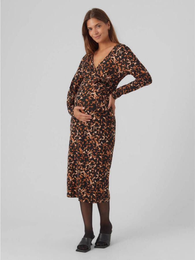 Mamalicious zwangerschapsjurk MLALVA TESS met all over print bruin zwart Dames Viscose V-hals XL