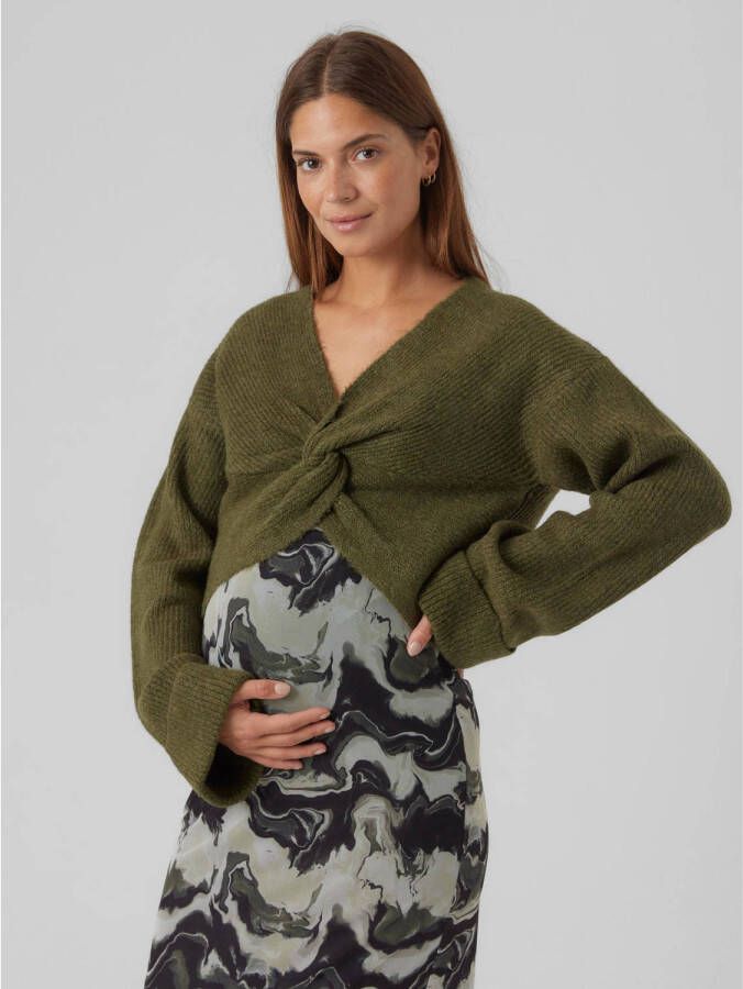 Mamalicious cropped zwangerschapstrui MLSVALA olijfgroen Dames Acryl Ronde hals XL