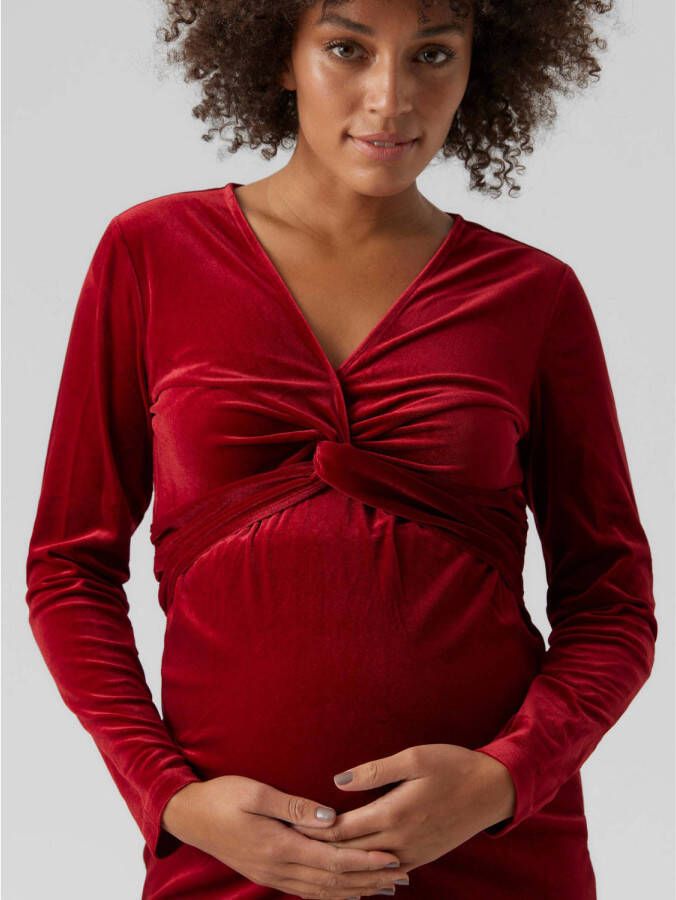 Mamalicious fluwelen zwangerschapsjurk MLSANDRA rood Dames Fluweel V-hals XL