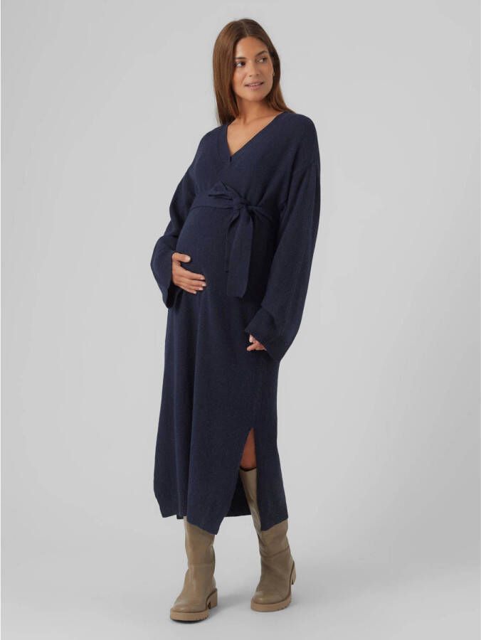 Mamalicious gebreide zwangerschapsjurk MLANNIE van gerecycled polyester donkerblauw XL