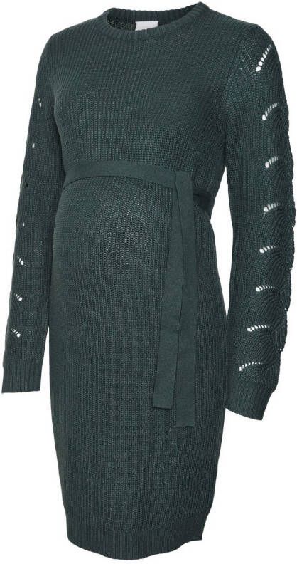 Mamalicious gebreide zwangerschapsjurk MLNEWLINA met ceintuur donkergroen Dames Acryl V-hals XL