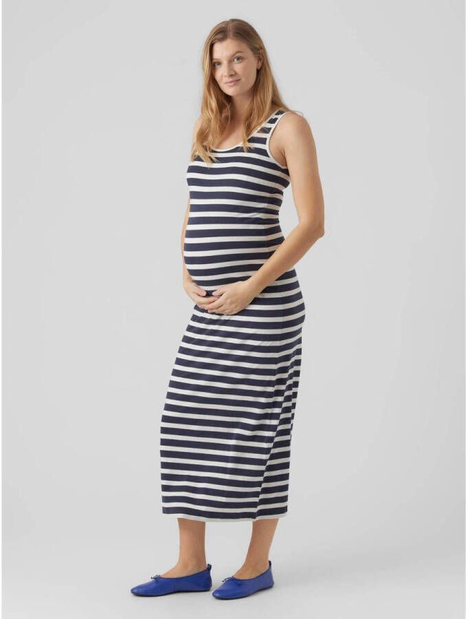 Mamalicious gestreepte zwangerschapsjurk MLMIA donkerblauw wit Dames Stretchkatoen Ronde hals S