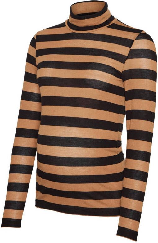 Mamalicious gestreepte zwangerschapstop MLNELLIE van gerecycled polyester zwart oranje S