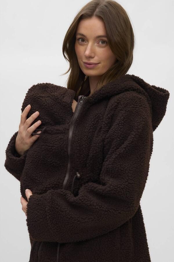 MAMALICIOUS 3-in-1 teddy zwangerschapsjas donkerbruin Dames Polyester Capuchon maat XL - Foto 2