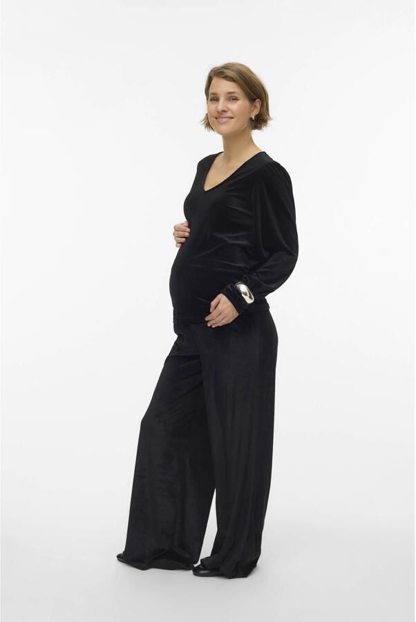 MAMALICIOUS fluwelen wide leg high waist zwangerschaps broek zwart - Foto 3