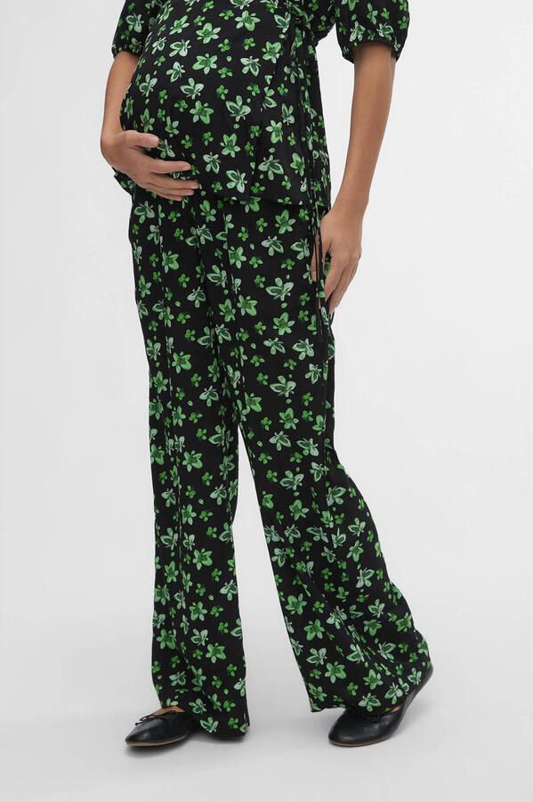 Mamalicious gebloemde loose fit broek MLELLINOR van polyester zwart groen XXL - Foto 3