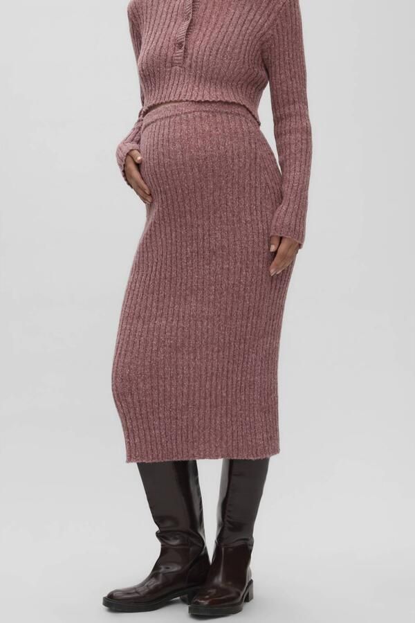 MAMALICIOUS gebreide midi zwangerschapsrok Roze Dames Polyester Effen maat XL