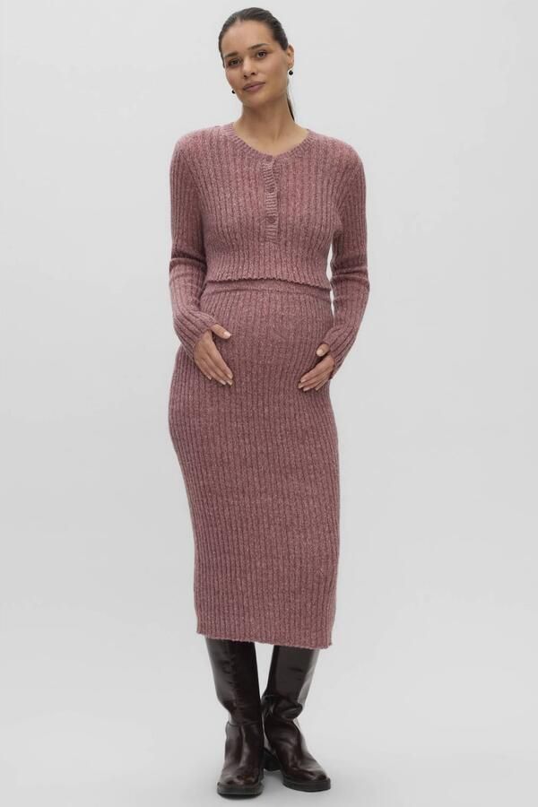 MAMALICIOUS gebreide midi zwangerschapsrok Roze Dames Polyester Effen maat XL - Foto 2