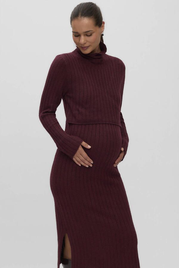 MAMALICIOUS gebreide zwangerschaps- en voedingjurk met split donkerrood Dames Polyester Col maat XL