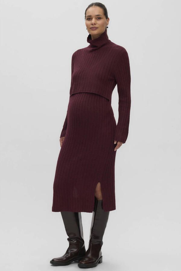 MAMALICIOUS gebreide zwangerschaps- en voedingjurk met split donkerrood Dames Polyester Col maat XL - Foto 3