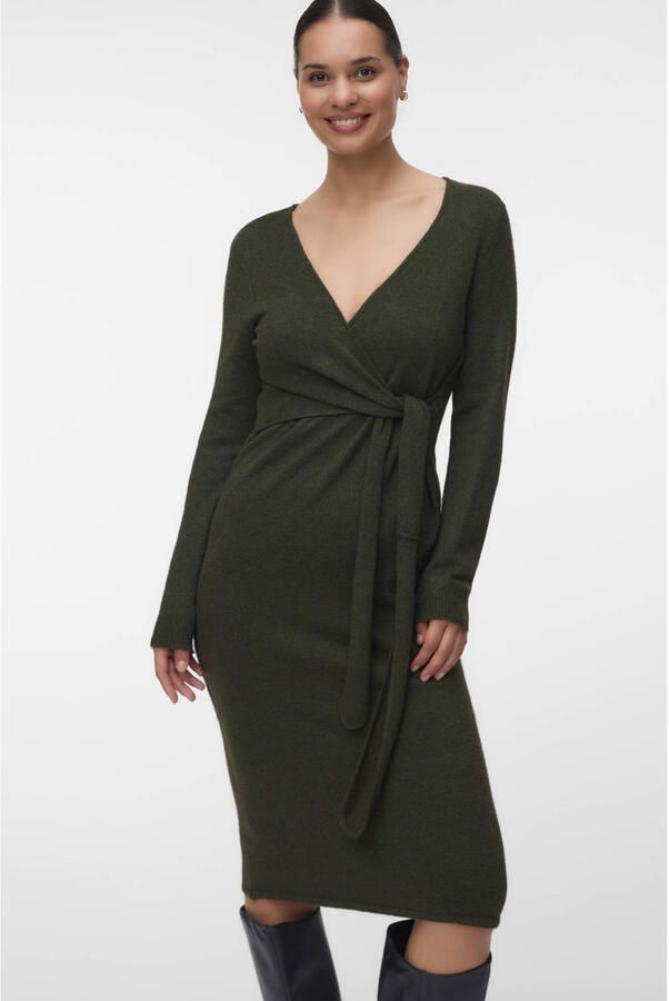 MAMALICIOUS gebreide zwangerschaps- en voedingsjurk donkergroen Dames Polyester V-hals maat XL