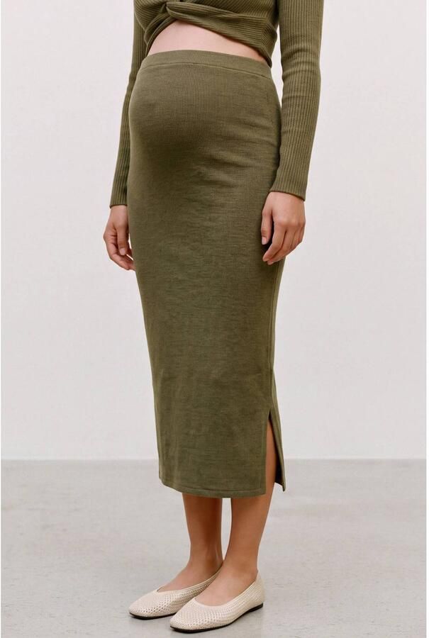 MAMALICIOUS gebreide zwangerschaps midi rok groen Dames Polyester Effen maat XL