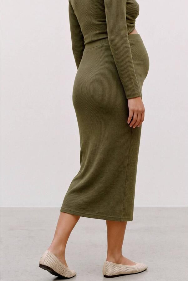 MAMALICIOUS gebreide zwangerschaps midi rok groen Dames Polyester Effen maat XL - Foto 3