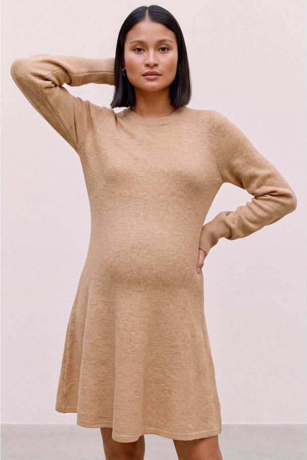 MAMALICIOUS gebreide zwangerschapsjurk beige Dames Polyester Ronde hals maat XL