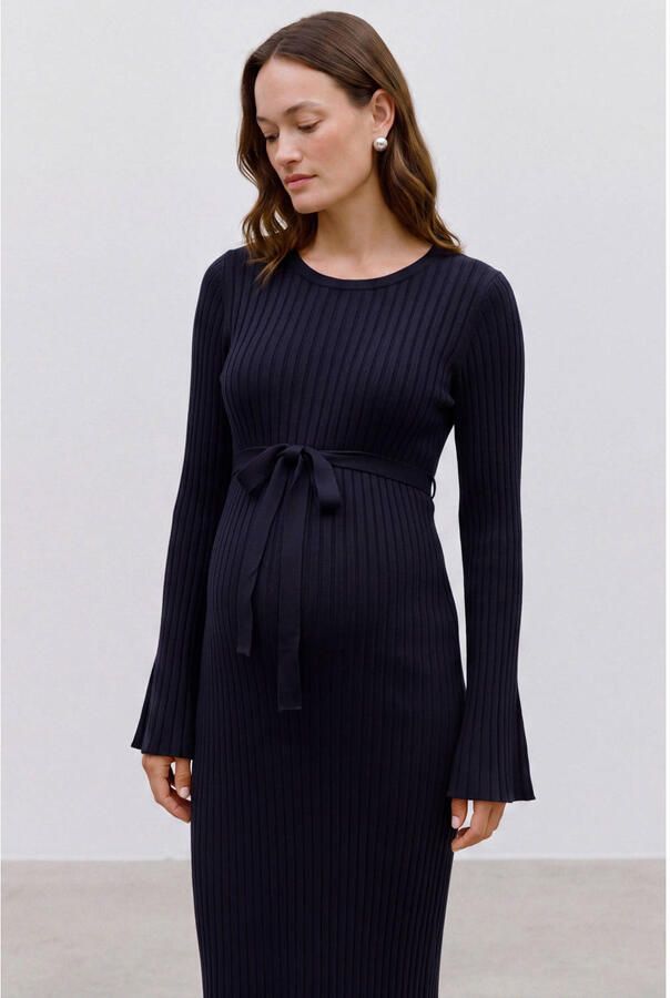 MAMALICIOUS gebreide zwangerschapsjurk marineblauw Dames Viscose Boothals maat XL