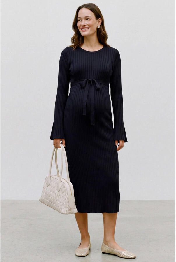 MAMALICIOUS gebreide zwangerschapsjurk marineblauw Dames Viscose Boothals maat XL - Foto 2