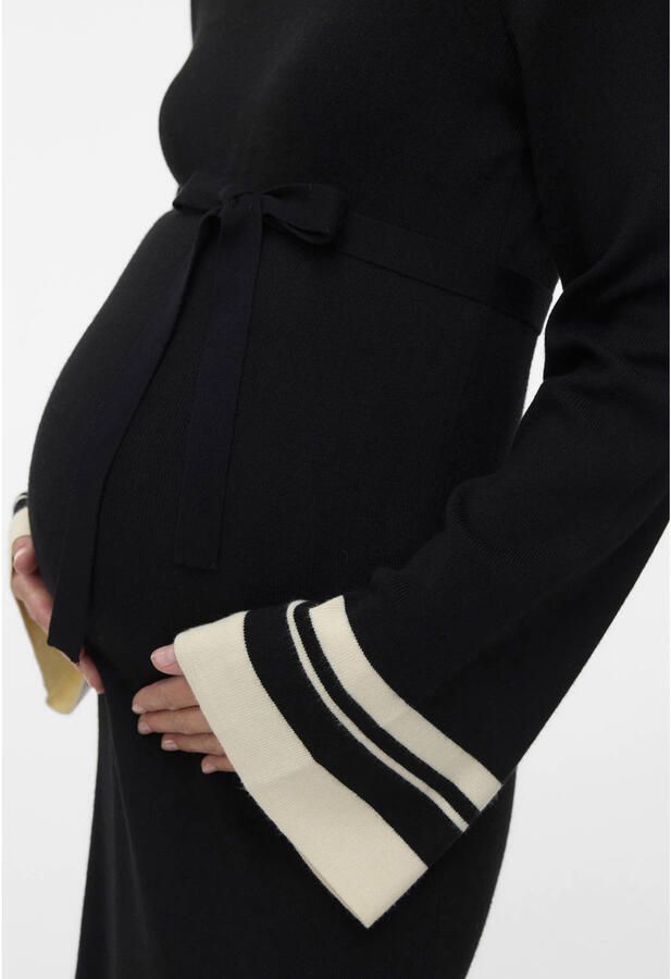 MAMALICIOUS gebreide zwangerschapsjurk met ceintuur zwart ecru Dames Viscose Ronde hals maat XL - Foto 2