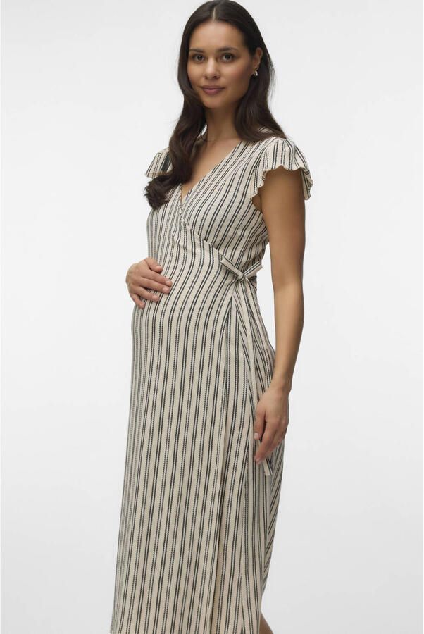 MAMALICIOUS gestreepte zwangerschaps- en voedings maxi jurk beige