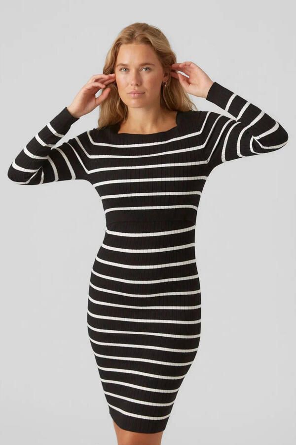 Mamalicious gestreepte zwangerschapsjurk MLNEWSIV zwart wit Dames Viscose Ronde hals XXL - Foto 3