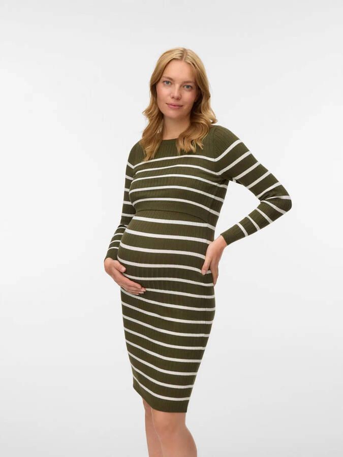 MAMALICIOUS gestreepte zwangerschaps- en voedings midi jurk zwart wit