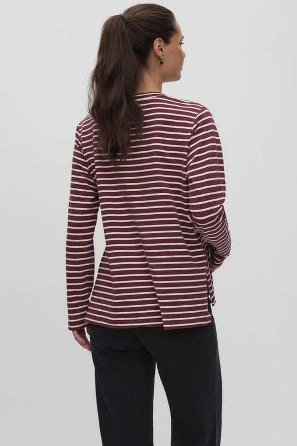 MAMALICIOUS gestreepte zwangerschaps longsleeve donkerrood Dames Polyester Ronde hals maat XL - Foto 3