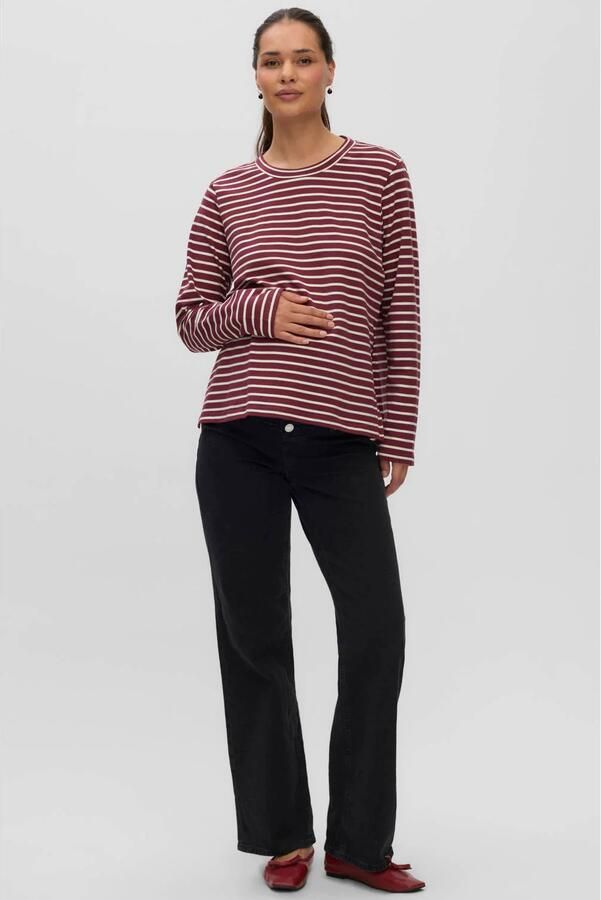MAMALICIOUS gestreepte zwangerschaps longsleeve donkerrood Dames Polyester Ronde hals maat XL - Foto 2
