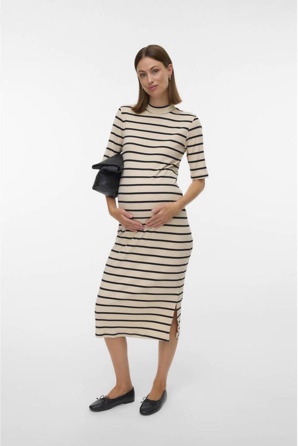 MAMALICIOUS gestreepte zwangerschaps maxi jurk ecru