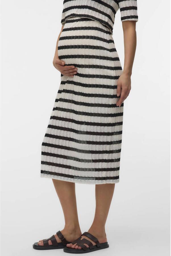 MAMALICIOUS gestreepte zwangerschaps midi rok fijn gebreid beige - Foto 2