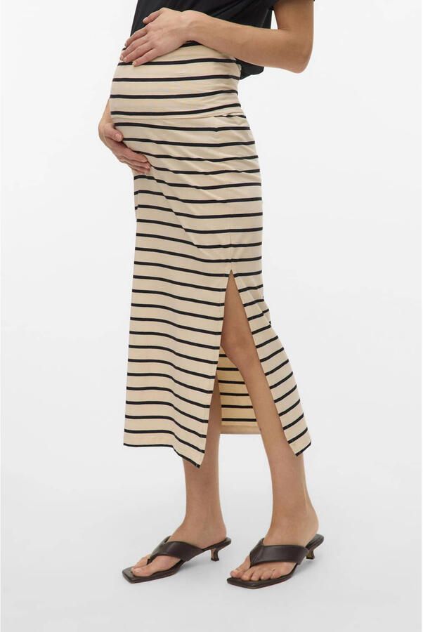 Mamalicious gestreepte zwangerschapsrok MLEVAYD wit zwart Dames Katoen XL