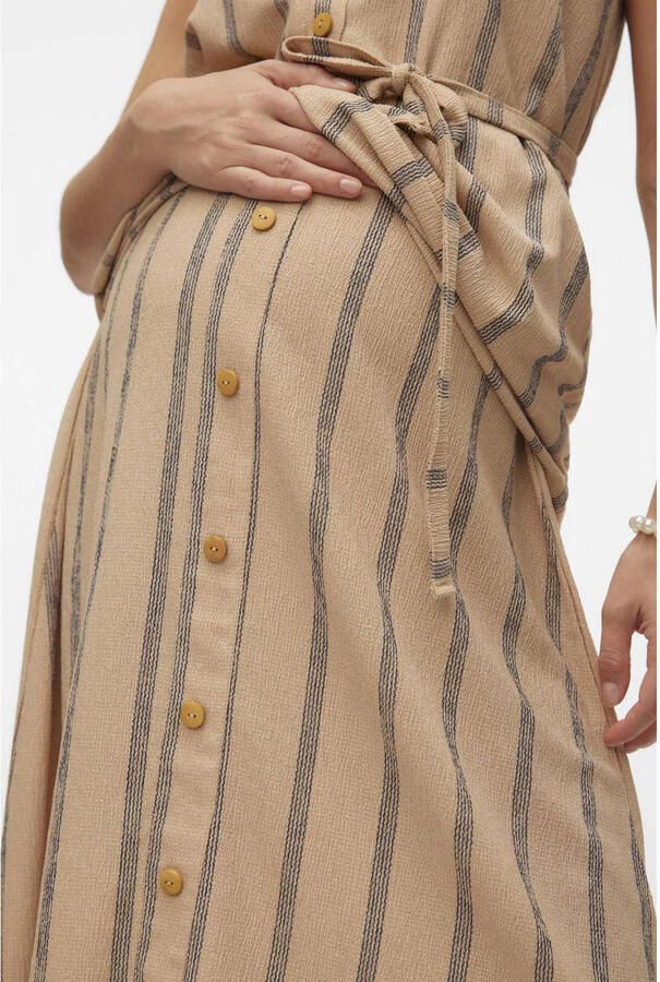 Mamalicious gestreepte zwangerschapsrok MLMILA beige Dames Polyester Streep XL