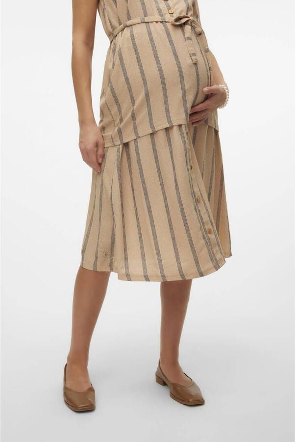 Mamalicious gestreepte zwangerschapsrok MLMILA beige Dames Polyester Streep XL - Foto 2