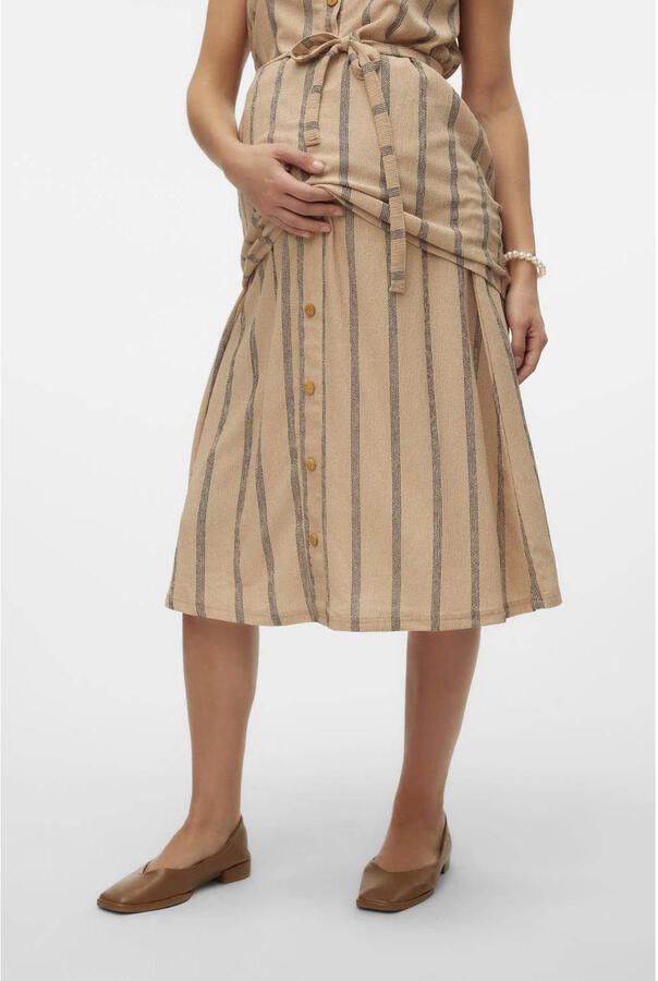 Mamalicious gestreepte zwangerschapsrok MLMILA beige Dames Polyester Streep XL - Foto 3