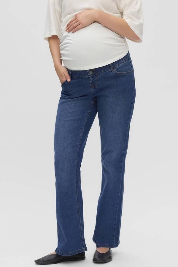 MAMALICIOUS high waist zwangerschaps flared jeans dark blue denim Blauw maat 34-32 (XS)
