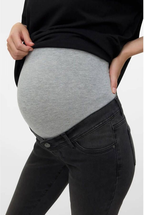MAMALICIOUS high waist zwangerschapskleding slim fit jeans grey denim
