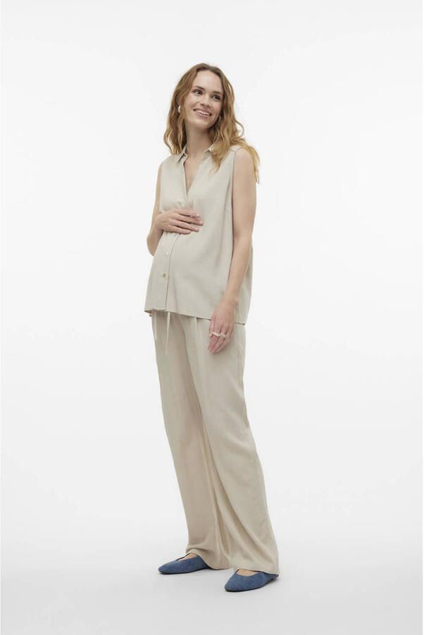 Mamalicious loose fit broek MLSILVIA ecru Dames Viscose Effen XXL