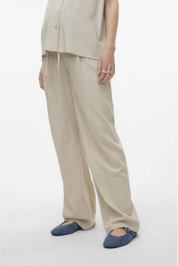 Mamalicious loose fit broek MLSILVIA ecru Dames Viscose Effen XXL - Foto 3