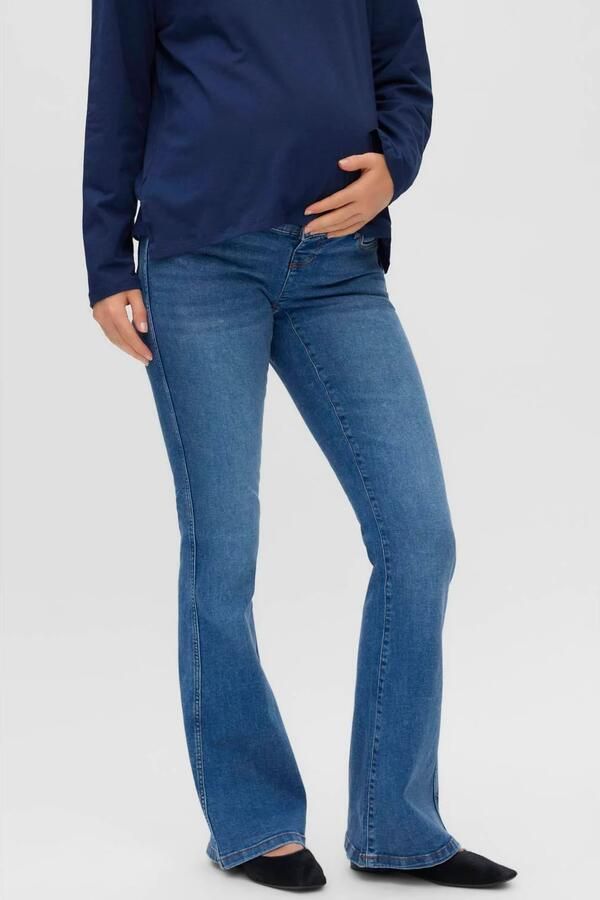MAMALICIOUS zwangerschaps flared jeans medium blue denim Blauw Effen maat 34-32 (XS)